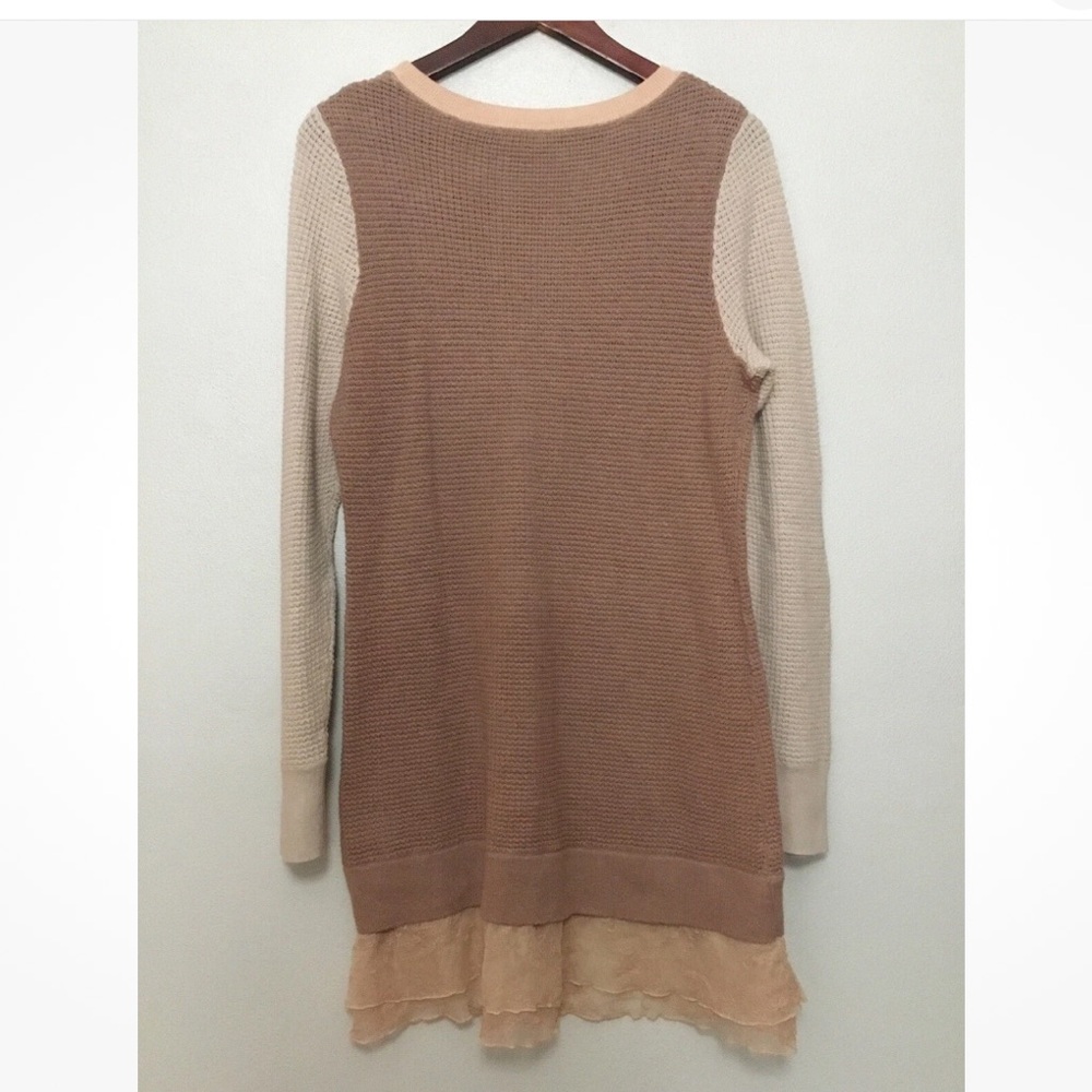 LOGO by Lori Goldstein Pink and Cream Sweater with Lace Trim - Picture 3 of 4